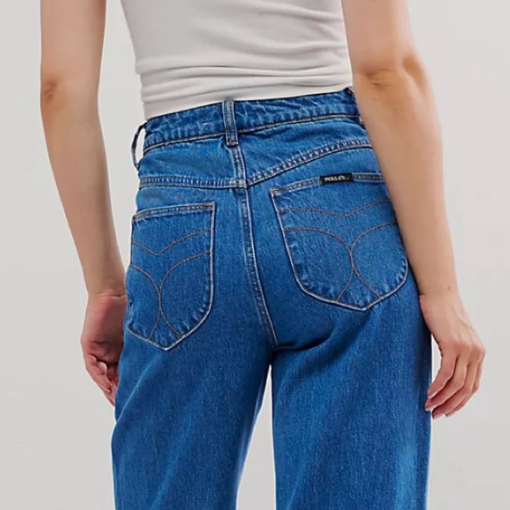 Rolla’s high rise sailor blue wide leg jeans